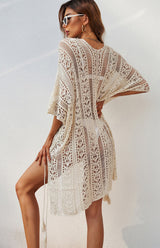 $44.98 Crochet Knitted Tassel Tie Kimono Beachwear
