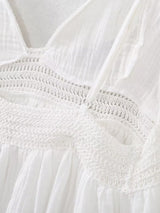 Women  Same Color Stitching Crochet Decoration Adjustable Spaghetti Strap V neck Strap Dress