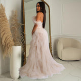 Women Wear Solid Color Sleeveless Chest Wrap Mesh Maxi Dress Dress