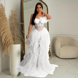 Women Wear Solid Color Sleeveless Chest Wrap Mesh Maxi Dress Dress