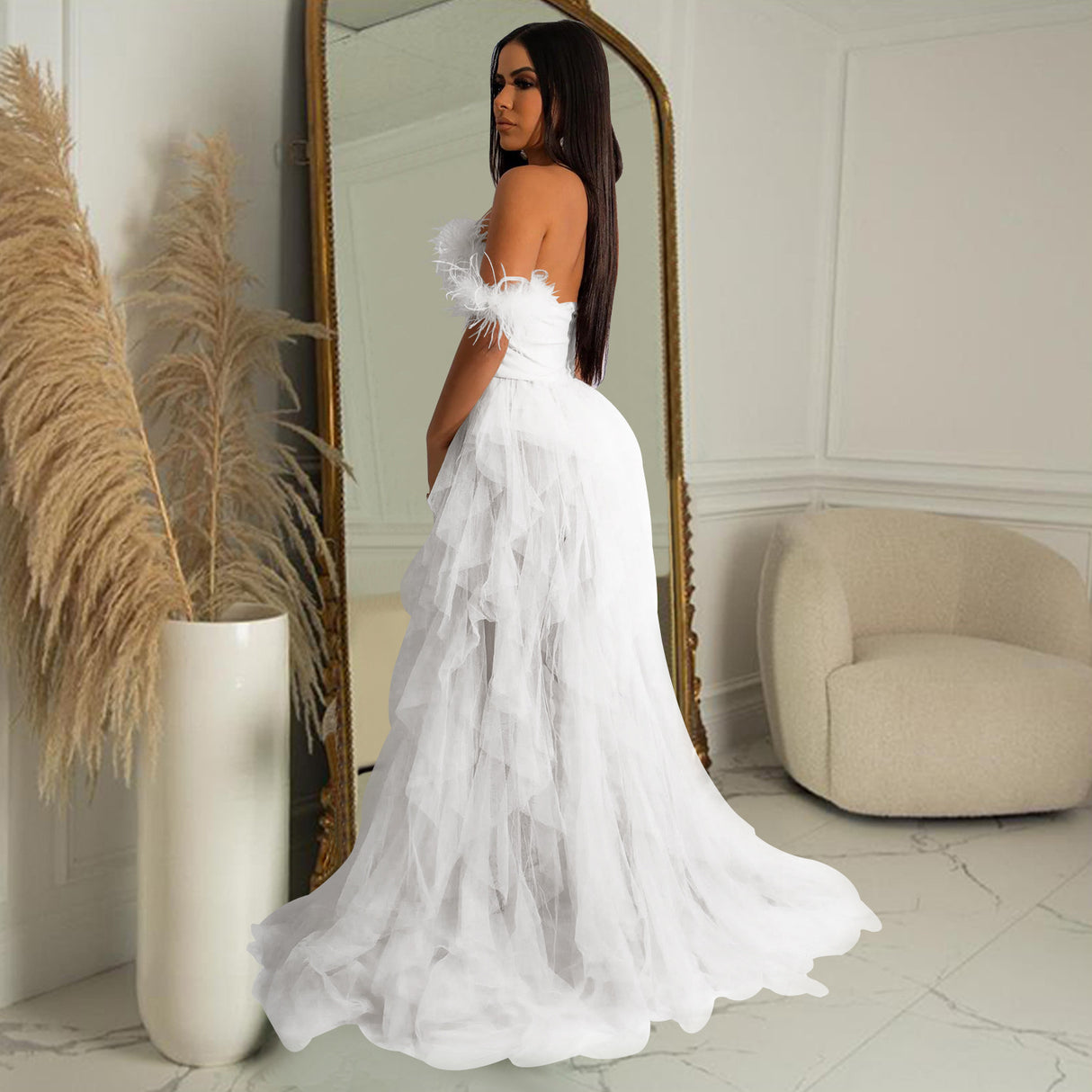 Women Wear Solid Color Sleeveless Chest Wrap Mesh Maxi Dress Dress