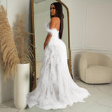 Women Wear Solid Color Sleeveless Chest Wrap Mesh Maxi Dress Dress