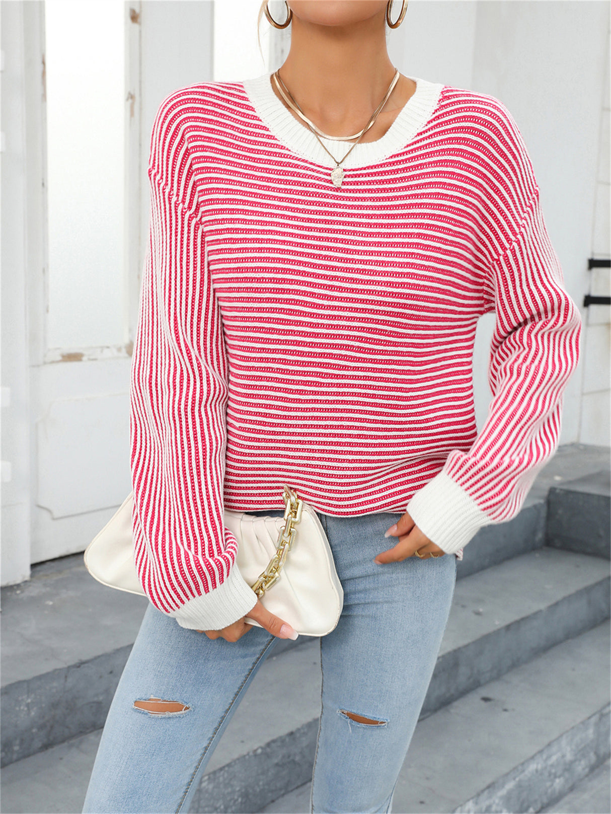 Pre-Order Autumn Winter Women's Pullover Sweater Striped Sweater Sweater