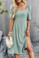 Eyelet Square Neck Puff Sleeve Dress