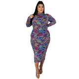 Pre-Order Curvy Size Fall Winter Long Sleeve Turtleneck Irregular Asymmetric Plaid Printed Slim-Fit Sexy Women Dress