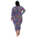 Pre-Order Curvy Size Fall Winter Long Sleeve Turtleneck Irregular Asymmetric Plaid Printed Slim-Fit Sexy Women Dress