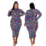 Pre-Order Curvy Size Fall Winter Long Sleeve Turtleneck Irregular Asymmetric Plaid Printed Slim-Fit Sexy Women Dress