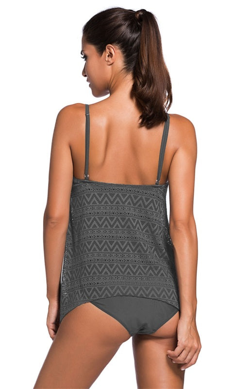 Women's Jacquard Mesh Solid Color Split Swimsuit