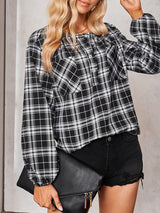 Women's fashion check Round Neck Shirt