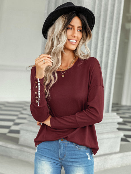Women's casual loose T-shirt solid top