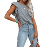 Round neck double-layer lotus leaf top short-sleeved women's T-shirt