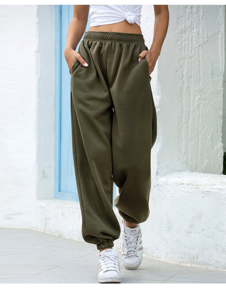Women's Solid Color Sport Elastic Waistband Jogger