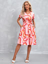 Summer New Hot Sale Printed Tie Short Sleeve Dress