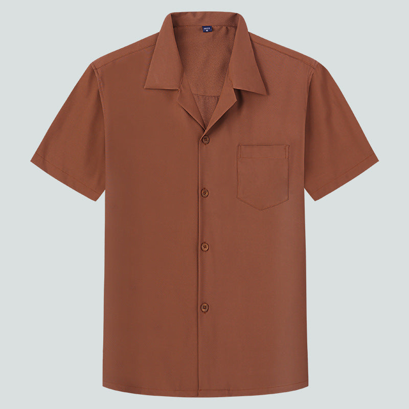 Loose Solid Color Casual Lapel Ordinary Short Sleeve Shirt Men