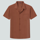 Loose Solid Color Casual Lapel Ordinary Short Sleeve Shirt Men