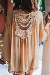 Women's Apricot Crochet Tassel Beach Cover up
