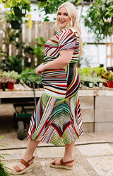Plus size Striped Crew Neck Short Sleeve Midi Dress