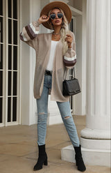 Ladies Colorblock Loose Cutout Sweater Jacket