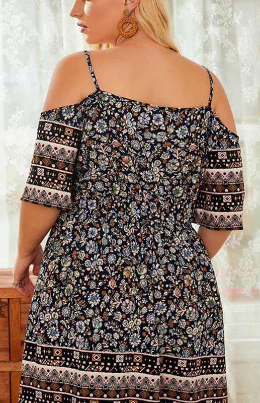 Women's Plus Size Floral Off Shoulder Short Sleeve Dress