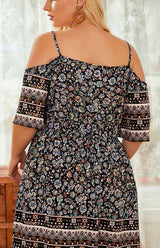 Women's Plus Size Floral Off Shoulder Short Sleeve Dress