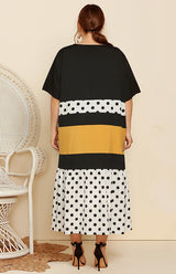 Women's Polka Dot Colorblock Round Neck Long Dress