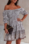 Printed Off-Shoulder Pleated Dress