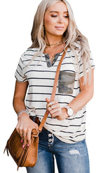 Women's White Camo Pocket Stripe T-Shirt