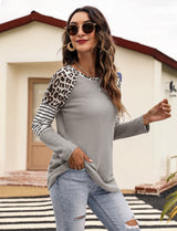 Women’s Long Sleeve Waffle Sweater With Leopard And Stripe Color Blocking