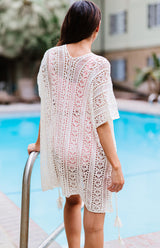 $44.98 Crochet Knitted Tassel Tie Kimono Beachwear