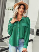 Women's fashion fake pocket knitted shirt top