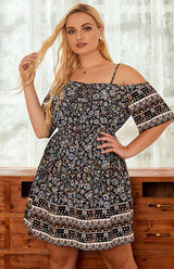 Women's Plus Size Floral Off Shoulder Short Sleeve Dress