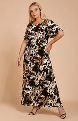 Women's Round Neck Leopard Print Long Dress
