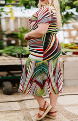 Plus size Striped Crew Neck Short Sleeve Midi Dress