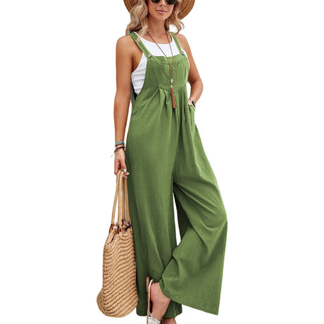 Women's Solid Color Casual Bib Trousers