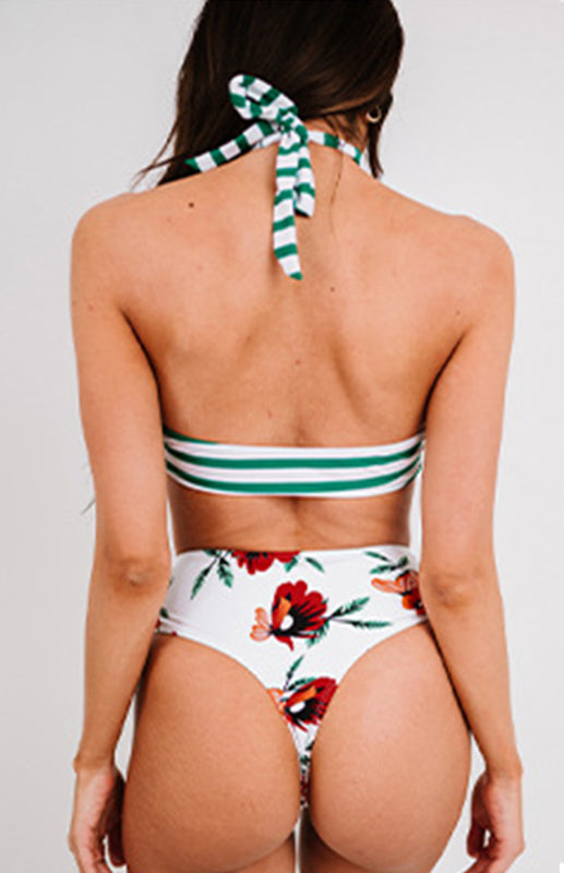 Women's Cutout Halter Neck Printed Split Swimsuit