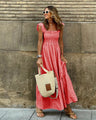Summer Temperament Women's Collage Plaid Sling Elastic Swing Dress