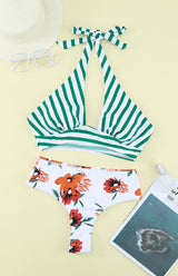 Women's Cutout Halter Neck Printed Split Swimsuit