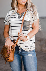 Women's White Camo Pocket Stripe T-Shirt