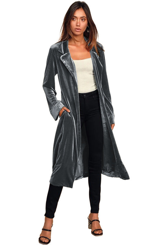 Women's gold velvet casual long lapel blazer