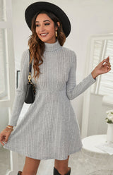 Women'S Turtleneck Pleated Ruffle Dress