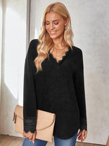 Women's fashion knitted lace V-neck bottoming shirt