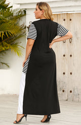 Women's Crew Neck Striped Colorblock Dress