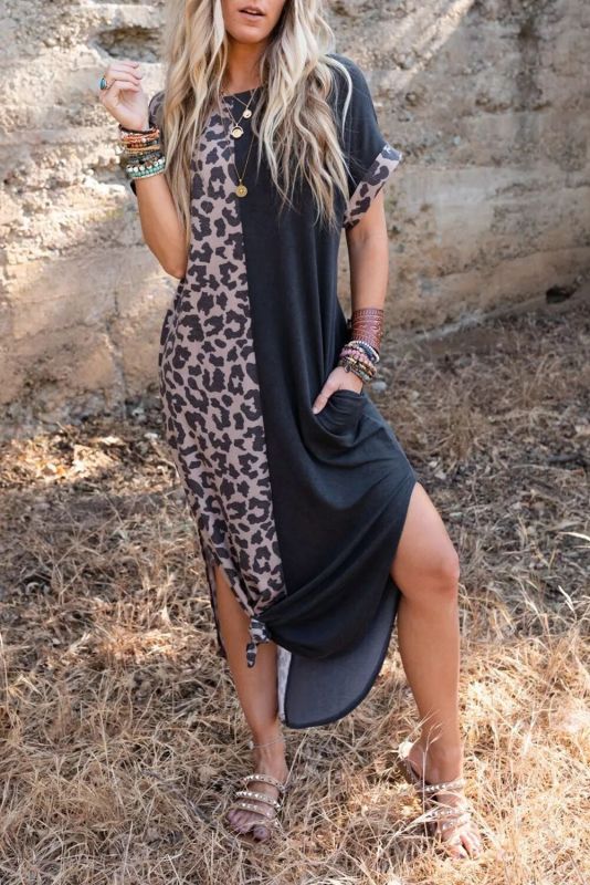 New Street Trendy Women's Round Neck Package Hip Skirt Long Skirt Dress