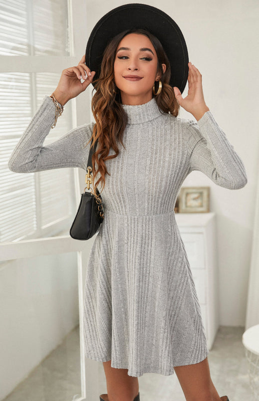 Women'S Turtleneck Pleated Ruffle Dress