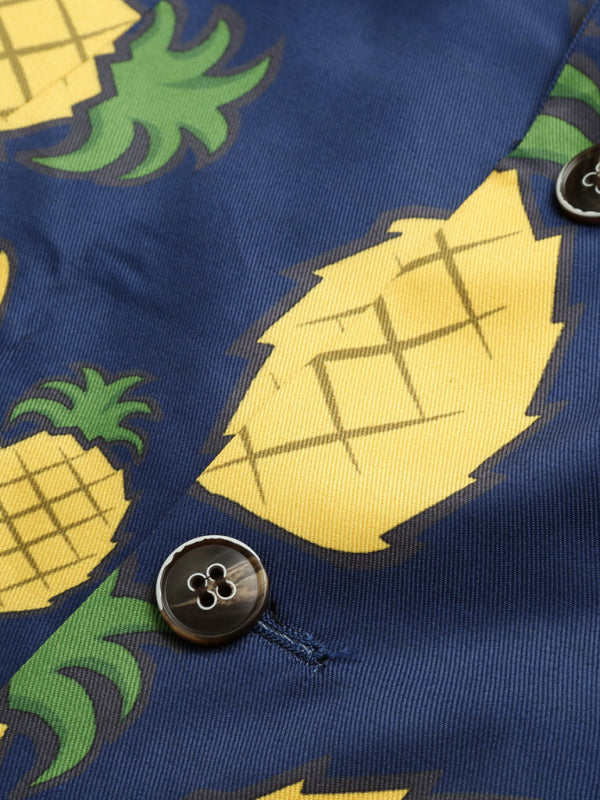 Men's Casual Print Pineapple Fruit Pattern Two Button Suit