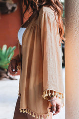 Women's Apricot Crochet Tassel Beach Cover up