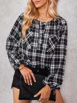 Women's fashion check Round Neck Shirt