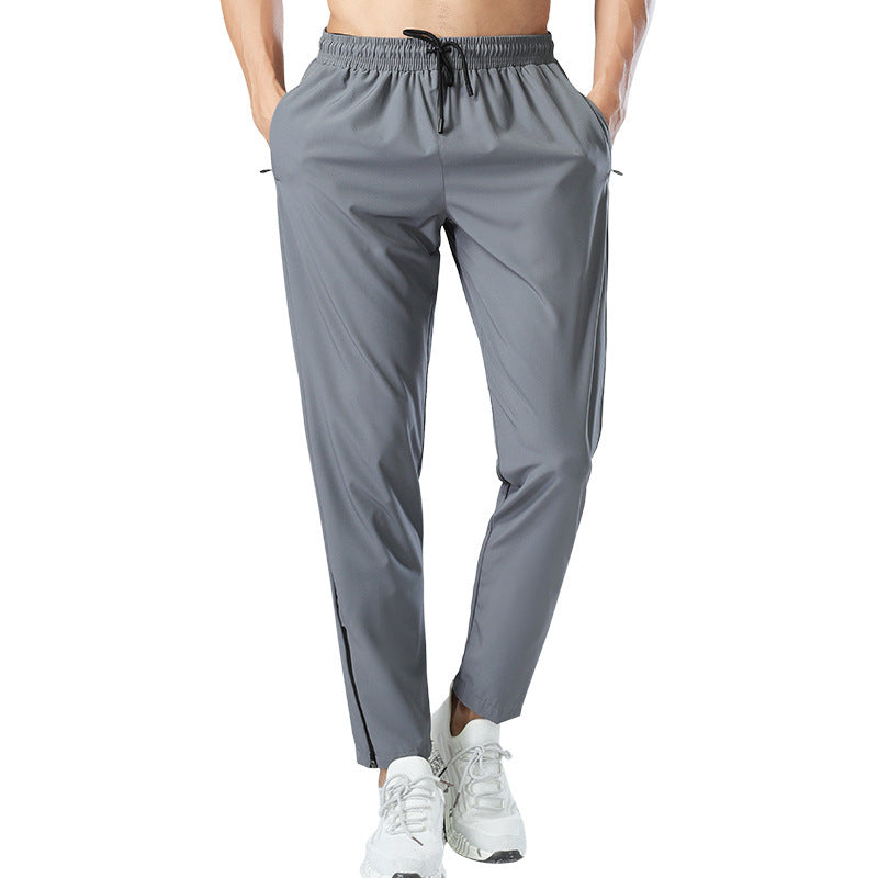 Ice silk quick-drying breathable fitness drawstring casual side zipper trousers