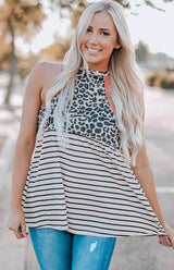 Women's Sleeveless Striped and Leopard Tank Top