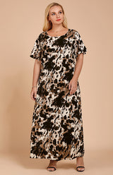 Women's Round Neck Leopard Print Long Dress